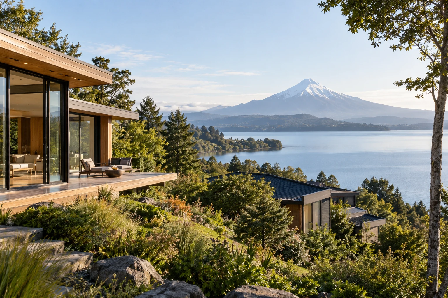 Paisaje residencial del sur de Chile; imagen editorial